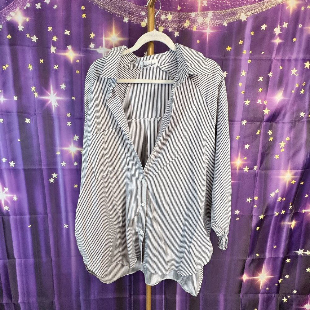 Lemon Love - The Ella Blouse - Striped with Smocked Sleeves with pockets - White